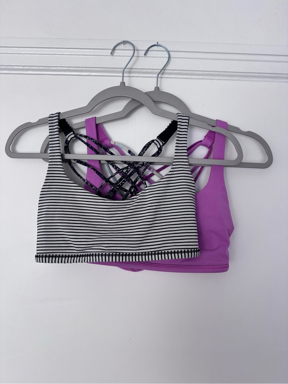 lululemon athletica Black & White Striped Sports Bra with Lavender Backing